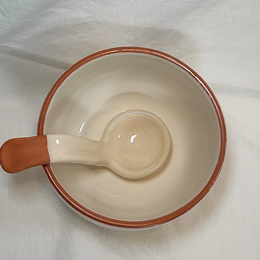 Santa Fe Dip Bowl and Ladle Set Cream Southwestern Geometric Ceramic Portugal